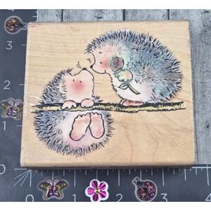 Penny Black So Glad To Catch You 1587K  Hedgehogs Rose Rubber Stamp Wood #K93